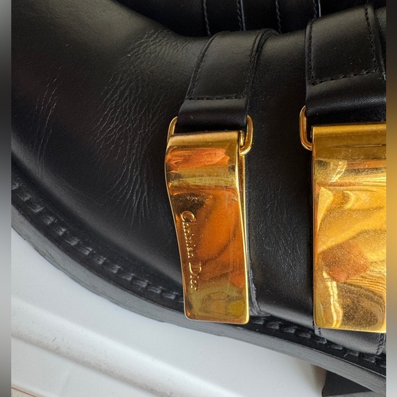 Dior Black Leather Footwear with Gold Details - Picture 3 of 12